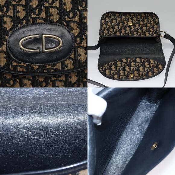 DIOR Trotter Canvas Hand Bag Navy Beige Gold - Picture 11 of 12